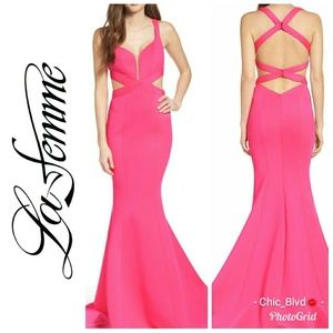 La Femme Neoprene Scuba Mermaid Gown